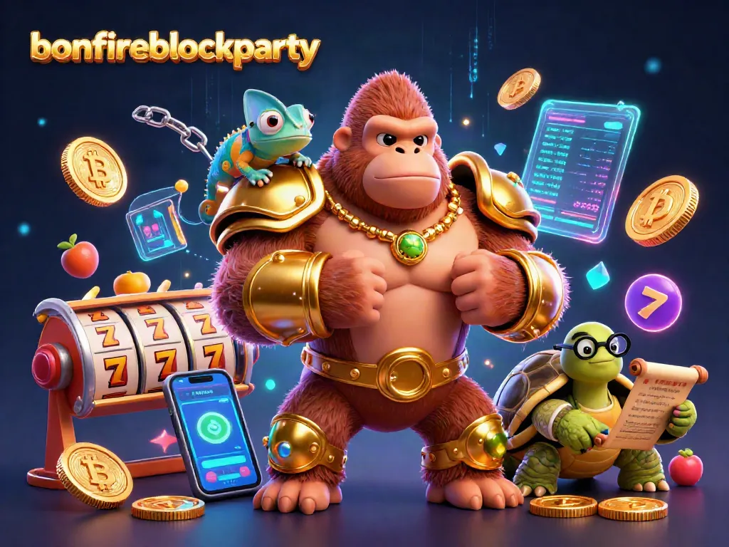Engage in the gaming excitement with bonfireblockparty and dynamic characters celebrating jackpot wins.